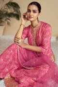 Pink Digital Chinon Sharara Suit & Mirror Work & Embroidered Dupatta