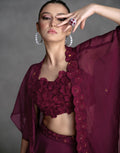 Deep Maroon Organza Silk Sharara Suit with Floral Embroidery