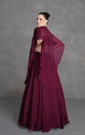 Deep Maroon Organza Silk Sharara Suit with Floral Embroidery