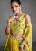 Yellow & Lime Green Sharara Suit in Organza Silk with Mirror Work