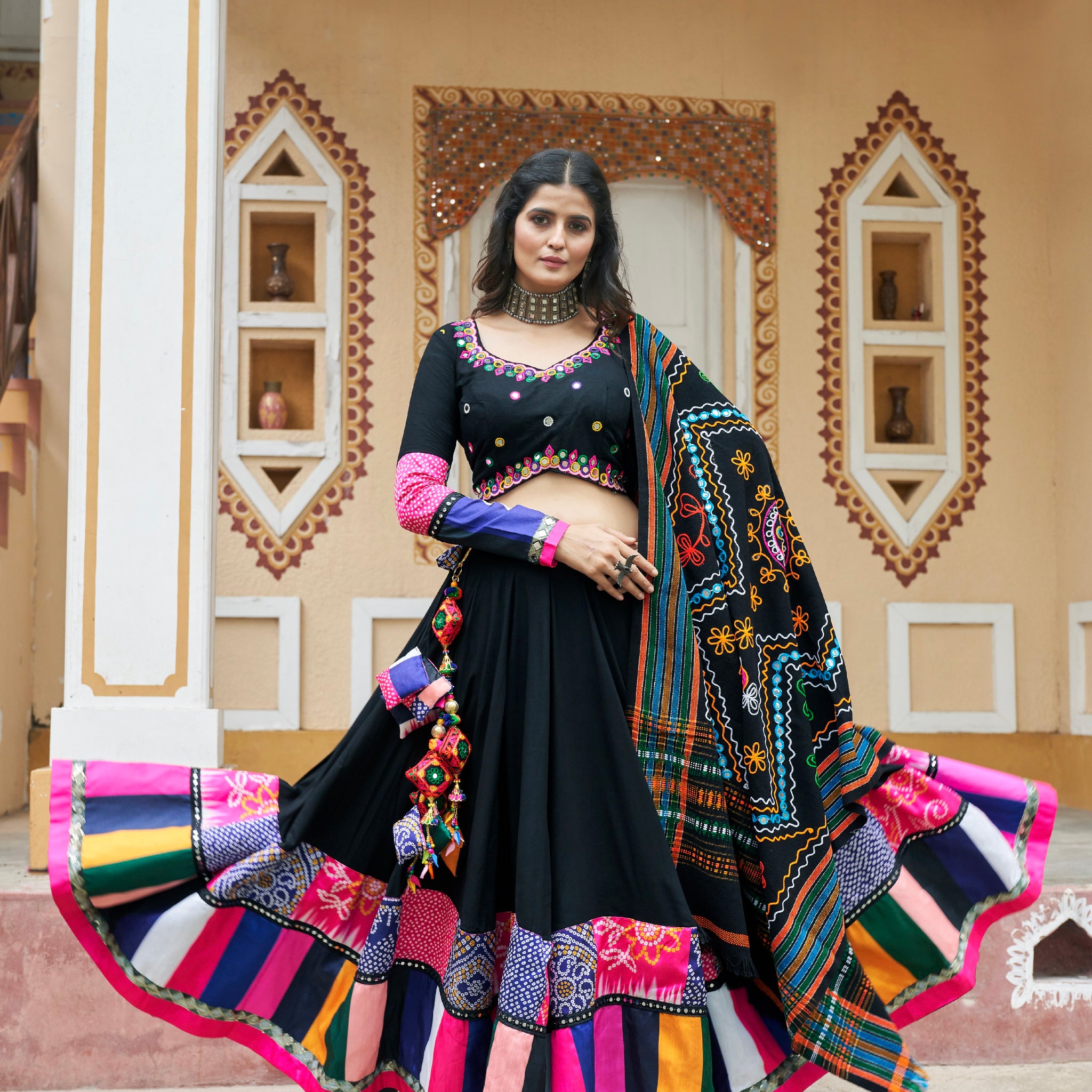 Black and Multicolor Embroidered Chaniya Choli for Navratri