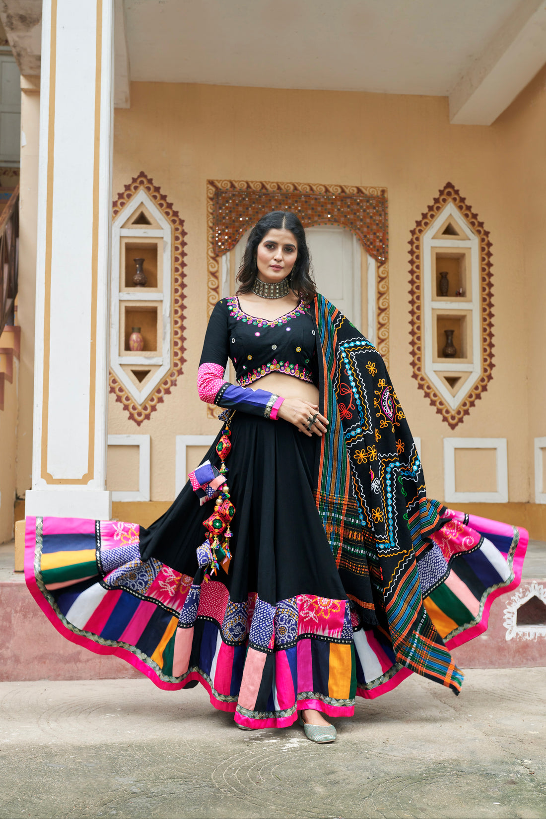 Black and Multicolor Embroidered Chaniya Choli for Navratri