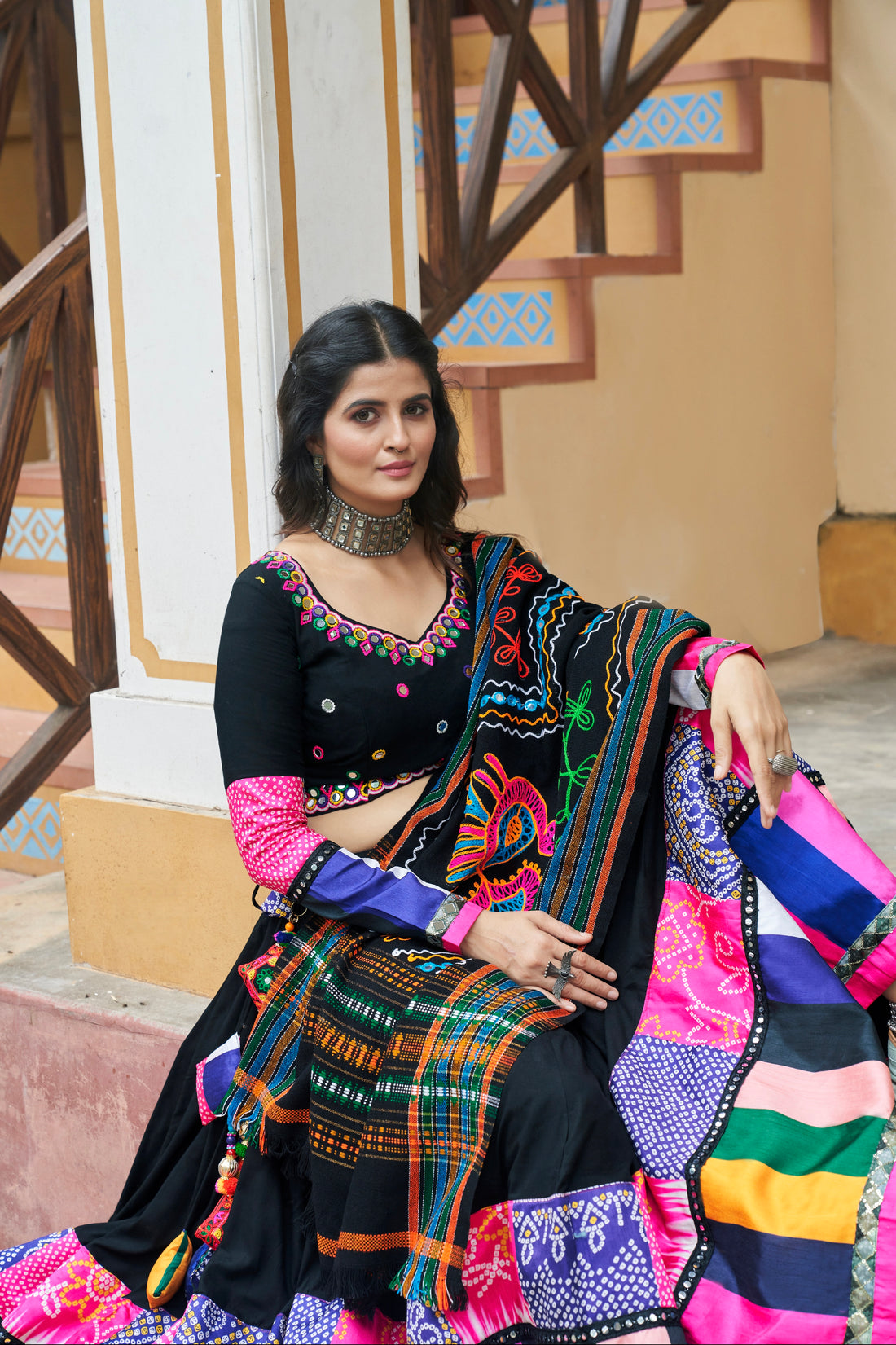 Black and Multicolor Embroidered Chaniya Choli for Navratri