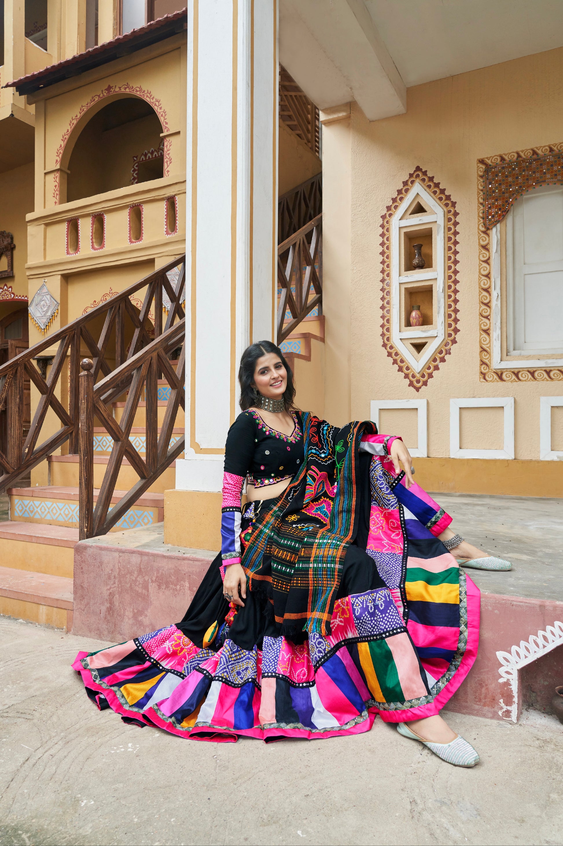 Black and Multicolor Embroidered Chaniya Choli for Navratri