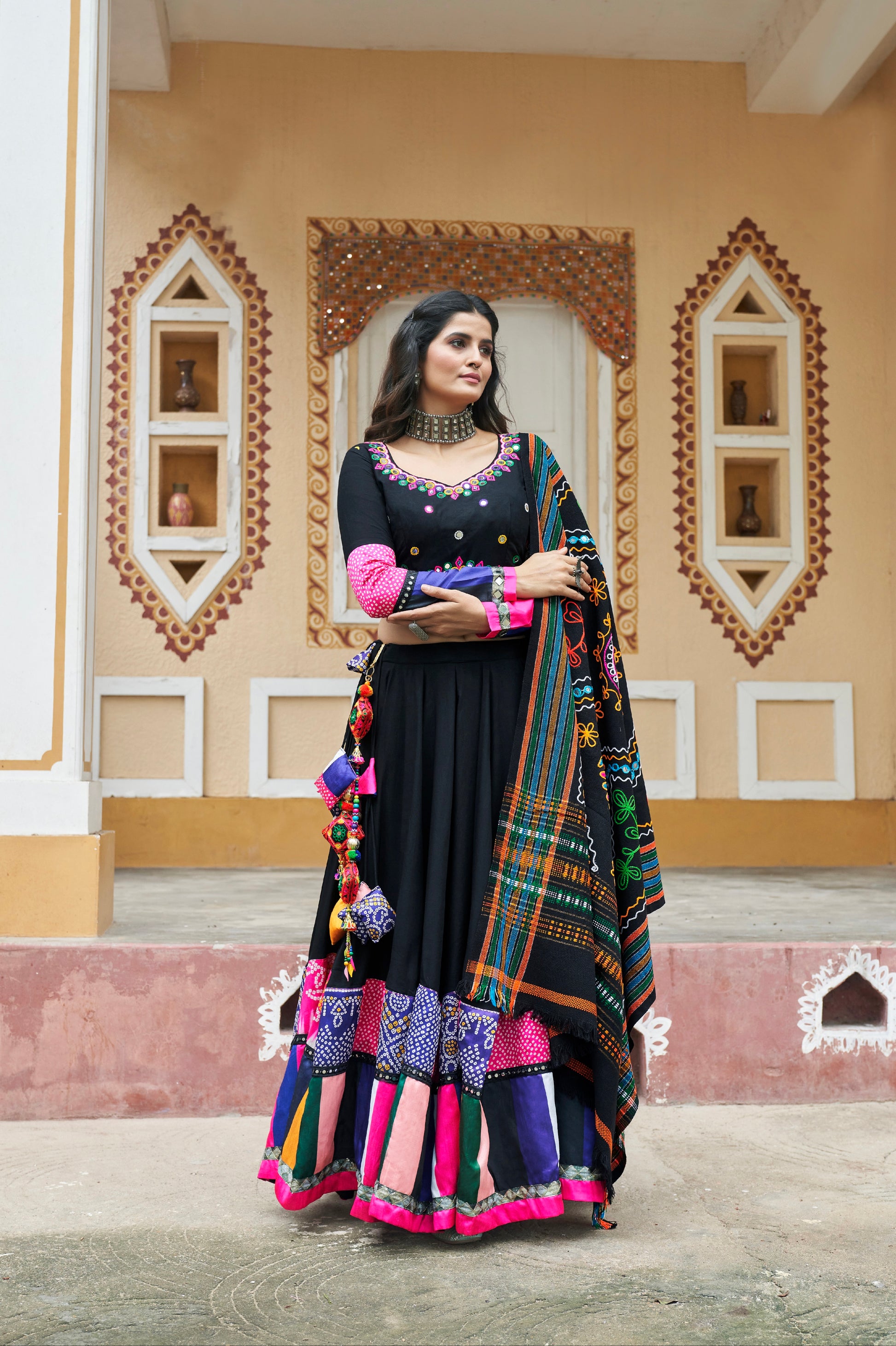 Black and Multicolor Embroidered Chaniya Choli for Navratri