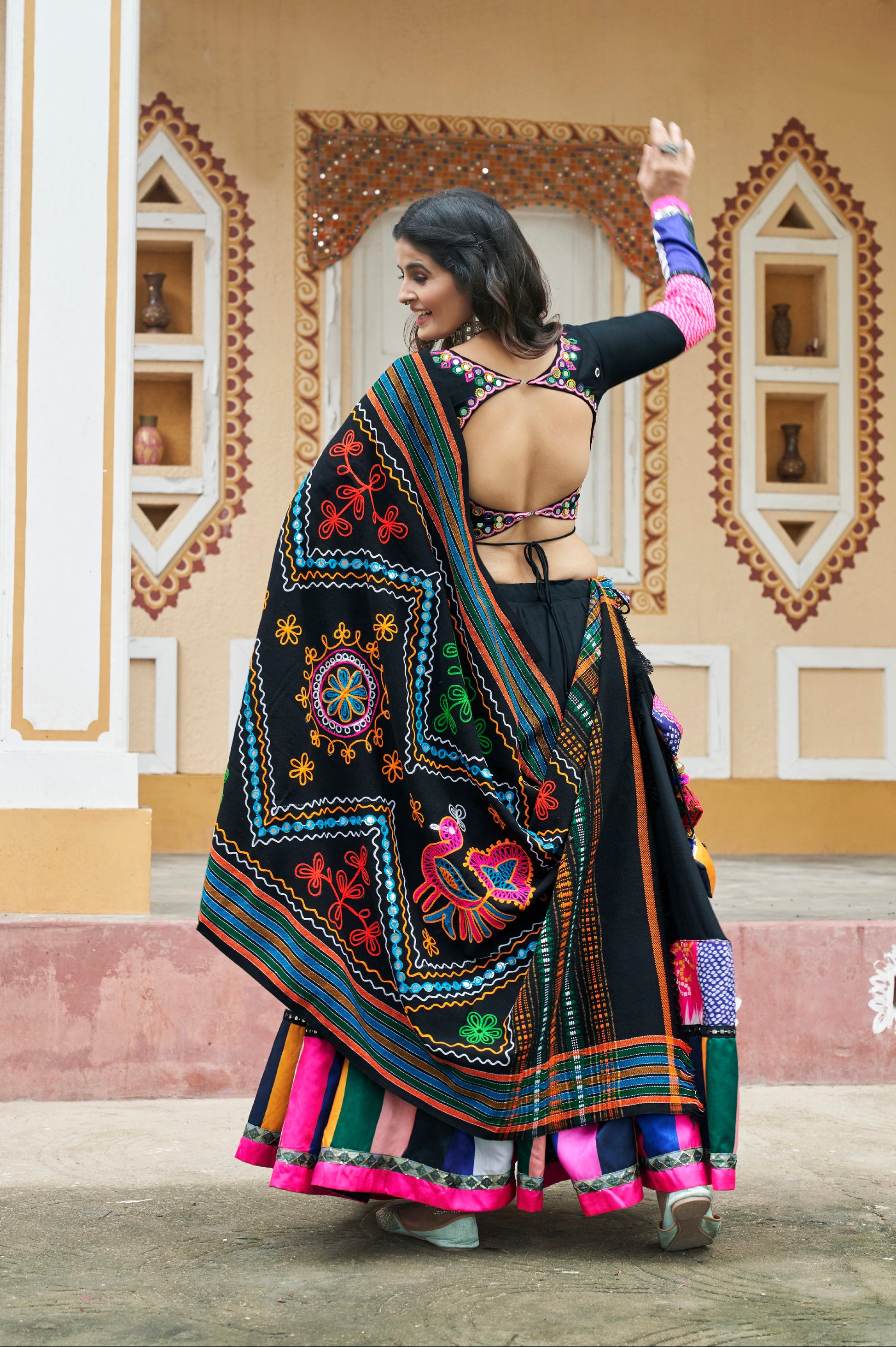 Black and Multicolor Embroidered Chaniya Choli for Navratri