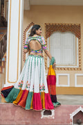 White Multicolor Embroidered Chaniya Choli & Mirror Work for Navratri