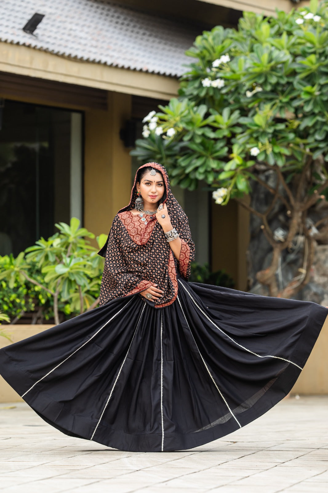 Fully Black Gujarati Chaniya Choli For Garba