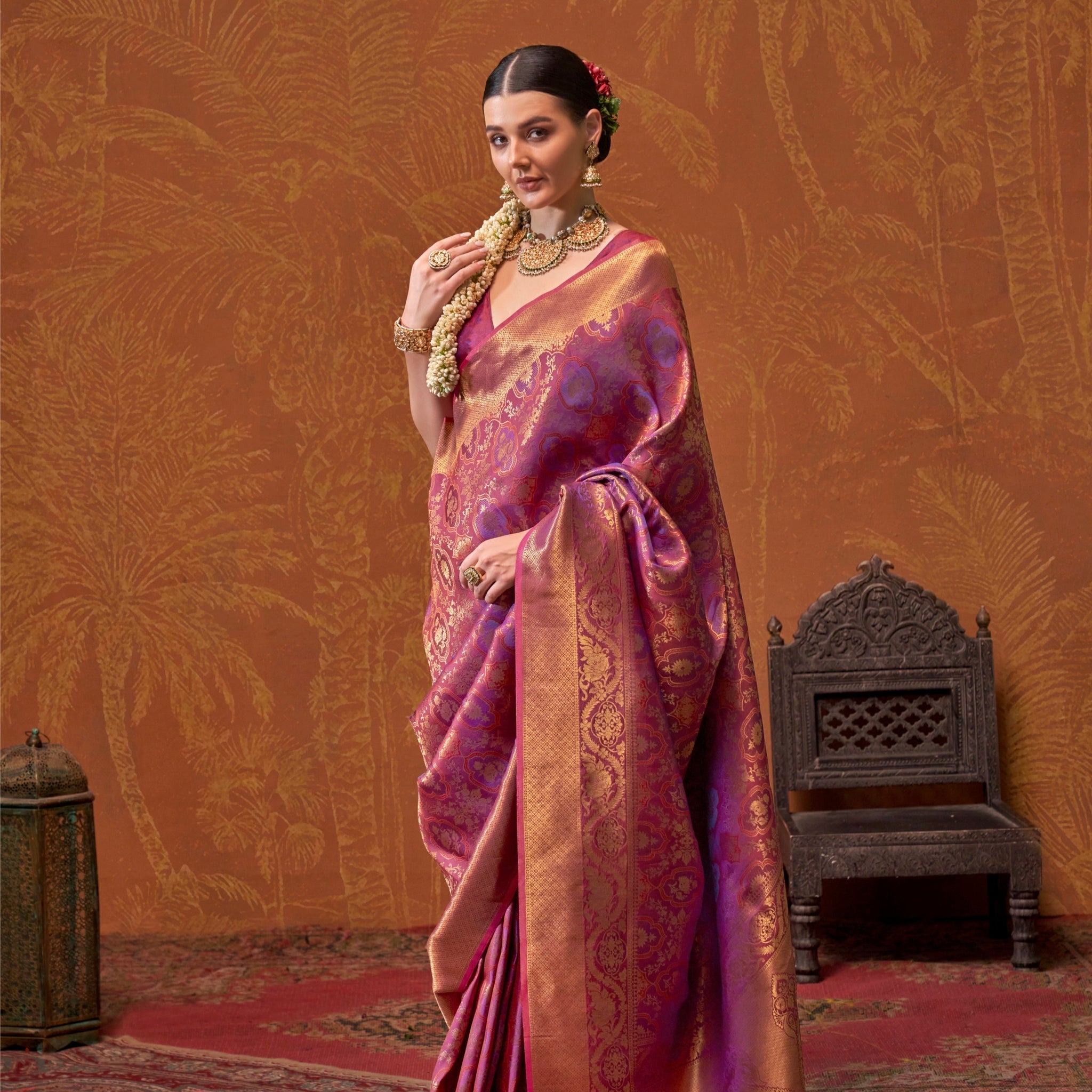 Purple Handloom Weaving Silk Saree with Silk Blouse