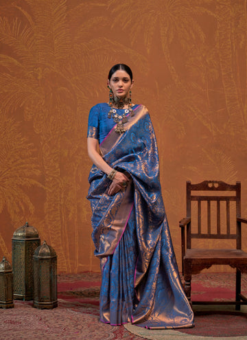 Blue Handloom Weaving Silk Saree with Silk Blouse