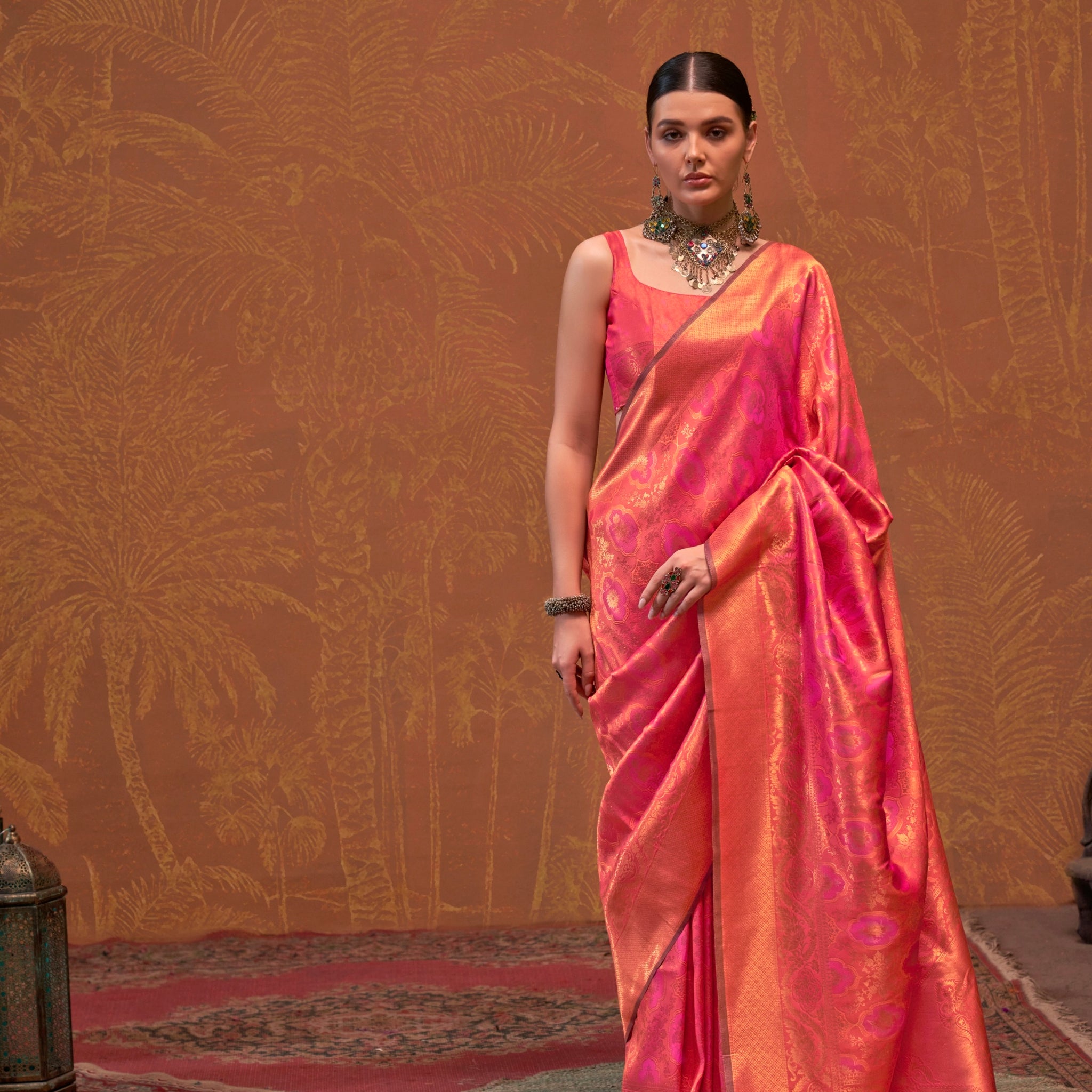 Peach Pink Handloom Weaving Silk Saree with Silk Blouse