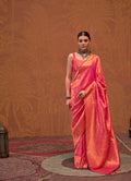 Peach Pink Handloom Weaving Silk Saree with Silk Blouse