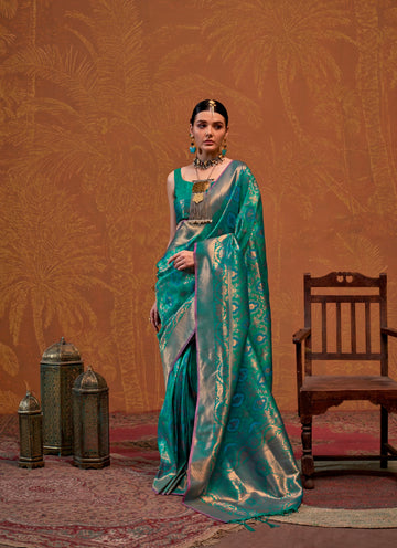 Sea Green Handloom Weaving Silk Saree with Silk Blouse