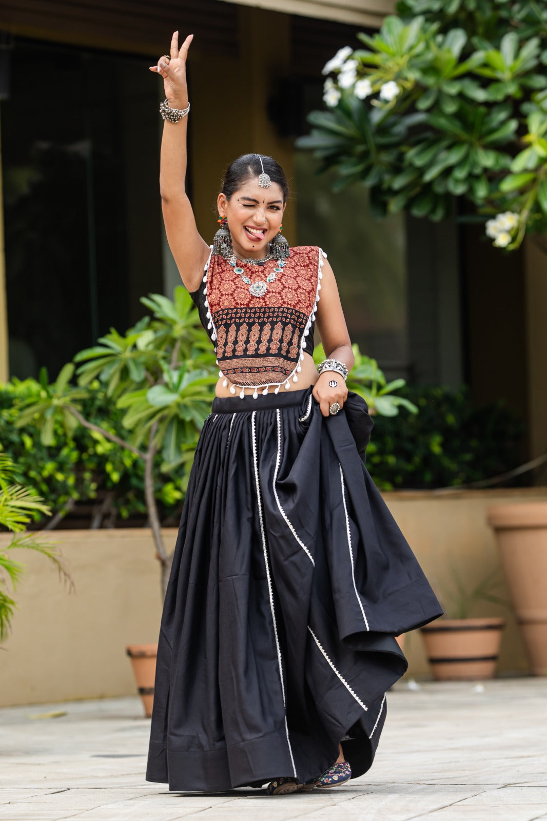 Fully Black Gujarati Chaniya Choli For Garba