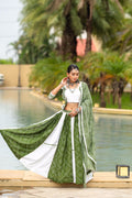 Green and White Flared Rajwadi Navratri Lehenga Choli