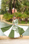 Green and White Flared Rajwadi Navratri Lehenga Choli