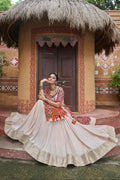 Beige Mirror Work Chaniya Choli with Viscose Rayon Dupatta for Navratri