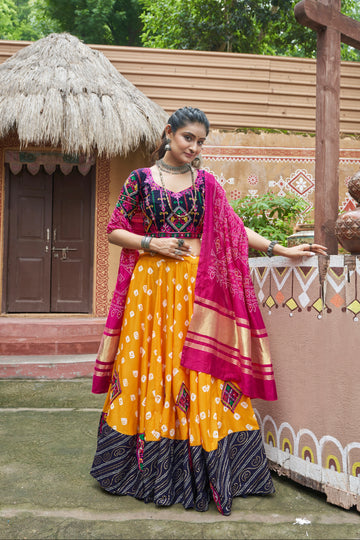 Yellow Mirror Work Chaniya Choli with Gajji Silk Dupatta for Navratri