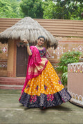 Yellow Mirror Work Chaniya Choli with Gajji Silk Dupatta for Navratri