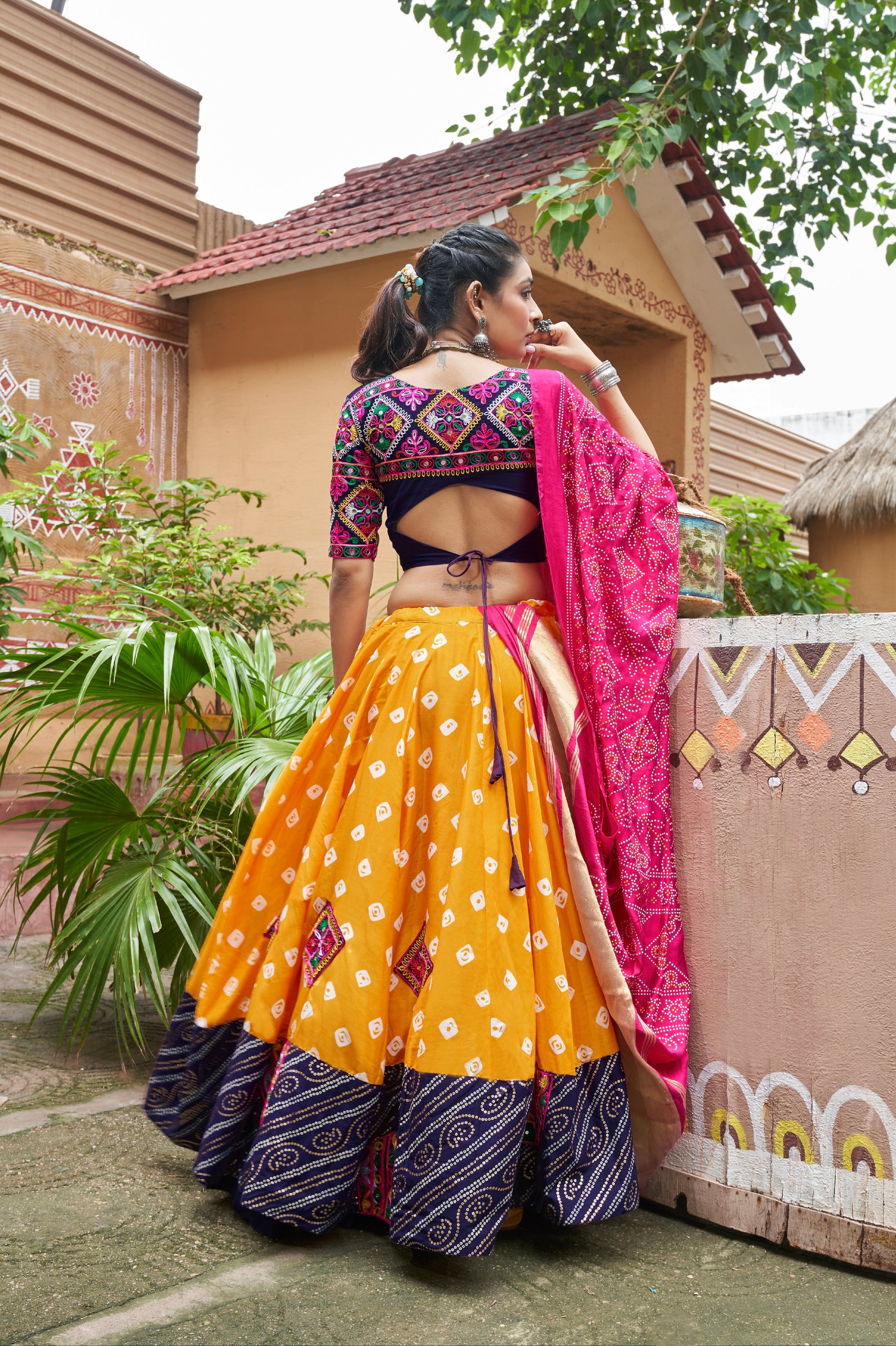 Yellow Mirror Work Chaniya Choli with Gajji Silk Dupatta for Navratri