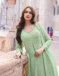 Mint Green Real Georgette Palazzo Suit with Embroidered Dupatta