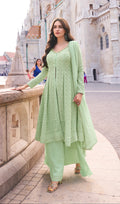 Mint Green Real Georgette Palazzo Suit with Embroidered Dupatta