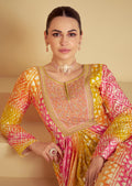 Multicolor Pink & Yellow Real Muslin Anarkali Suit with Digital Print