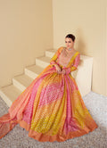 Multicolor Pink & Yellow Real Muslin Anarkali Suit with Digital Print