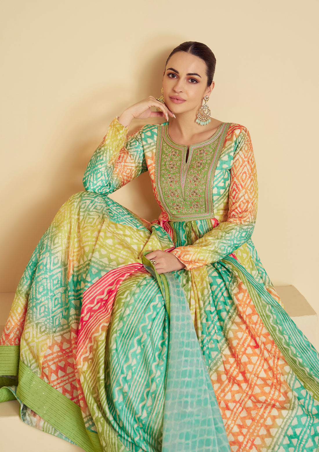 Mint Green & Yellow Real Muslin Anarkali Suit with Digital Print