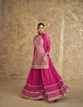 Magenta Pink Real Chinon Silk Embroidered Palazzo Suit with Dupatta