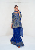 Royal Blue Georgette Embroidered Palazzo Suit with Net Dupatta