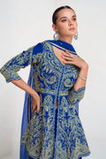 Royal Blue Georgette Embroidered Palazzo Suit with Net Dupatta