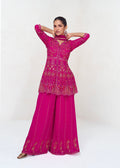 Magenta Georgette Embroidered Palazzo Suit with Net Dupatta