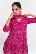 Magenta Georgette Embroidered Palazzo Suit with Net Dupatta