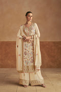 Ivory Chinon Palazzo Suit with Multicolor Embroidery & Chinon Dupatta