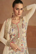 Ivory Chinon Palazzo Suit with Multicolor Embroidery & Chinon Dupatta