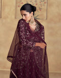 Maroon Premium Chinnon Silk Embroidered Anarkali with Net Dupatta