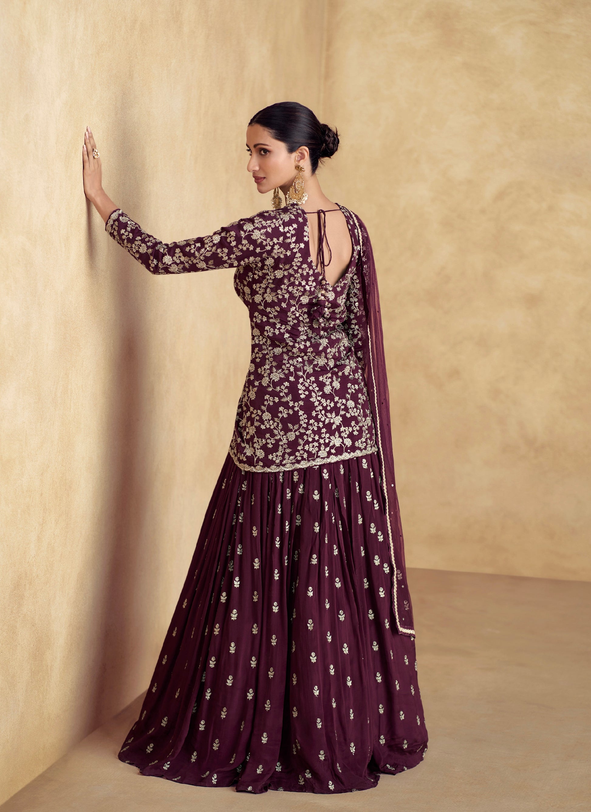 Maroon Premium Chinnon Silk Embroidered Anarkali with Net Dupatta