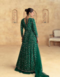 Emerald Green Chinnon Silk Embroidered Anarkali with Net Dupatta