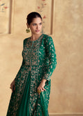 Emerald Green Chinnon Silk Embroidered Anarkali with Net Dupatta