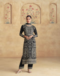 Black Chinnon Silk Embroidered Palazzo Suit Set