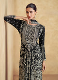 Black Chinnon Silk Embroidered Palazzo Suit Set