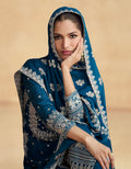 Teal Blue Chinnon Silk Embroidered Palazzo Suit with Dupatta