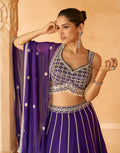 Royal Purple Embroidered Crop Top and Skirt Lehenga Set