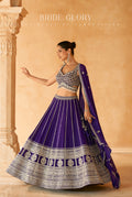 Royal Purple Embroidered Crop Top and Skirt Lehenga Set