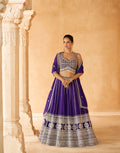 Royal Purple Embroidered Crop Top and Skirt Lehenga Set