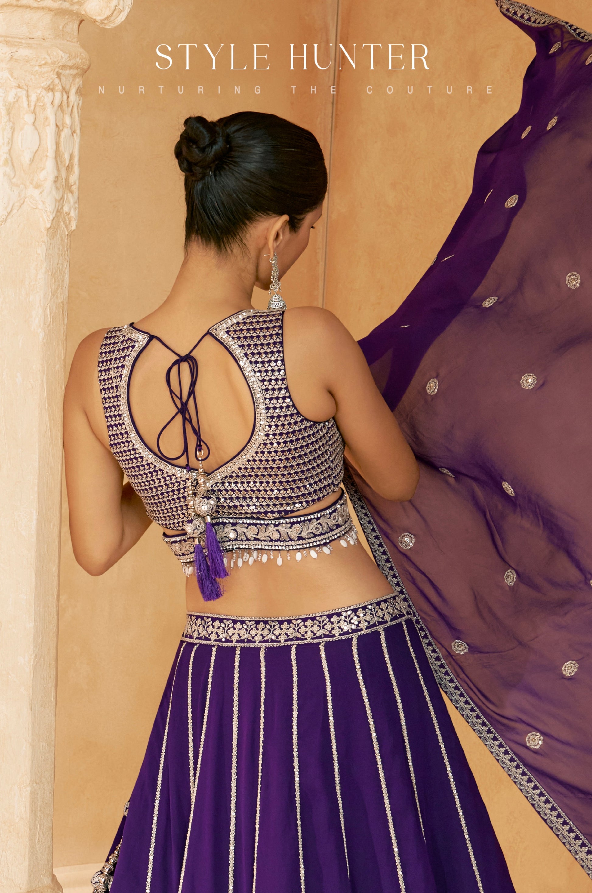 Royal Purple Embroidered Crop Top and Skirt Lehenga Set