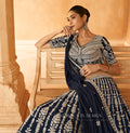 Midnight Blue Embroidered Crop Top and Skirt Lehenga Set