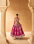 Magenta Pink Embroidered Crop Top and Skirt Lehenga Set