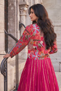 Magenta Pink Embroidered Lehenga with Ethnic Jacket